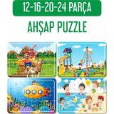 Lipyos Çiftçi Çocuk ve At Arabası, Oyun Parkı, Deniz ve Tatil, Denizaltı Ahşap Puzzle Seti