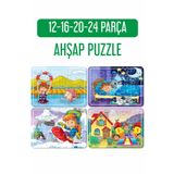 LİPYOS Parkta Oyun, Kışın Kar, Uyku Vakti, Denizde Oyun 4'lü Ahşap Puzzle Set