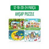 LİPYOS Sevimli Tavşanlar Ve Biz, Tren, Yılbaşı Ve Karda Oyun, Aydede Ahşap 4'lü Puzzle Seti