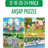 Lipyos Unicorn, Şeker Ev ve Elma Ağacı, Havuzda Oyun, Sevimli Hayvanlar Ahşap Puzzle Seti