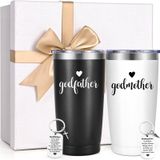 LiqCool Godparents Teklifi Hediyesi, Vaftiz Annesi ve Vaftiz Babası 567 ml Anahtarlıklı ve Hediye Kutusu Setli Bardak, Godchild'den Vaftiz Noel için Hediye (Siyah ve Beyaz)