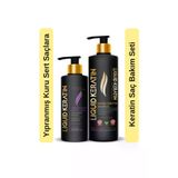 Liquid Keratin #000438 Saç Düzleştirici (2'li) Keratin Bakım Seti - Kuru Mat Sert Kabaran Saçlar İçin (Şampuan+Krem)
