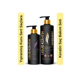Liquid Keratin Saç Düzleştirici (2'li) Keratin Bakım Seti - Kuru Mat Sert Kabaran Saçlar İçin (Şampuan+Krem)