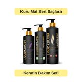 Liquid Keratin Saç Düzleştirici (3'lü) Keratin Bakım Seti - Kabaran Kuru Sert Saçlar İçin (Şampuan+Krem+Keratin)