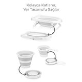 Lirazon 3'lü Set Katlanır Bebek Çocuk Yıkama Küveti & Katlanır Kova & Katlanır Maşrapa Seti Gri