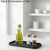 Lirazon Silikon Kaymaz Dikdörtgen Yağdanlık Altlığı Çok Amaçlı Organizer Yağdanlık ve Baharatlık Altlığı