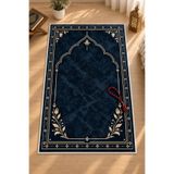 Liriya Dijital Baskı Tok Taban Yumuşak Lacivert Kaymaz Taban Seccade Namazlık 70x110