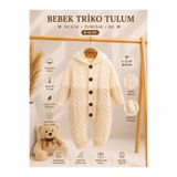 LİRONA 6-12 Ay Bebek Kapüşonlu Triko Tulum | Örgü Desenli Yumuşak Dokulu Astronot Tulum