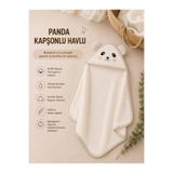 LİRONA Panda Kapşonlu Bebek Havlusu %100 Pamuk Yumuşak Emici Banyo Havlusu Yenidoğan Bebek Havlusu Kulaklı Kapüşonlu Havlu