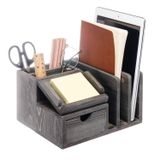 Liry Products Gri Rustik Ahşap Masa Düzenleyici Depolama Dolabı Posta Dosyası Kağıdı Yapışkan Not Defteri Klasörü Ofis Malzemeleri Caddy Masa Üstü Tutucu Aksesuar Sıralayıcısı Çekmeceli Birden Çok