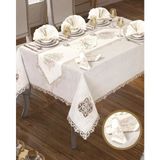 Lisa Linen Krem 26 Parça 12 Kişilik Premium Çeyizlik Supla Runner Yemek Masa Seti