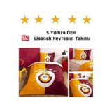 Lisanslı %100 Pamuk Çarşafı Lastikli Tek Kişilik Nevresim Takımı Galatasaray 5. Yıldız Sarı Kırmızı