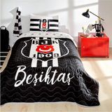 Lisanslı Beşiktaş Stripe Düz Pamuk-Polyester Yatak Örtüsü Seti, Çok Renkli, Tek Kişilik - 100 x 100 cm