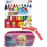 Lisanslı Frozen Kalemlik Hediyeli - Carioca Creatip 10 Renk Yıkanabilir Keçeli Kalem Büyük Boy - Pembe - 15x10x12 - Tek
