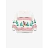 Lisanslı Mickey Mouse Baskılı Uzun Kollu Şardonlu Yılbaşı Sweatshirt