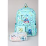 Lisanslı Stitch "Urban Aloha Collection" Özel Tasarım Büyük Boy Okul Çantası ve Kalem Çantası Seti