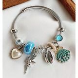 Lisbond Elegance Kadın Charmlı Çelik Pandora Modeli Bileklik Deniz Kabuğu Charmlı Silver