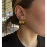 Lisbond Elegance Kadın Özel Seri Üçlü Görünümlü Bombeli Halka Küpe Gold Renk
