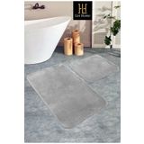 Lisi Home Gri Klozet Takımı 2'li (80X120-80X50) Peluş Post Yumuşak Yıkanabilir Banyo Halısı