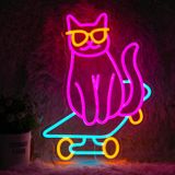 LISIGNVE Kaykay Kedi Neon Tabela Sevimli Gözlük Kedi LED Neon Işık Kısılabilir Hayvan Işıklı Tabela Yatak Odası Dekoru Evcil Hayvan Dükkanı Sanat Duvar Dekorasyonu Kız Erkek Çocuk Parti Dekorasyonu için Hediye