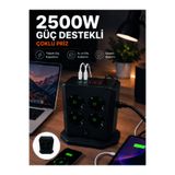 Lisinya Çoklu Priz 8 Çıkışlı 4 USB 2 Type-C Anahtarlı Dikey Priz Kulesi - Lisn-UCZZA105PRZ-3-3434-ER