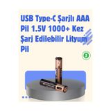Lisinya USB Type-C Şarjlı AAA Lityum Pil | 1.5V Sabit Voltaj, 1000+ Şarj Döngüsü ile Uzun Ömür - LisinyYyA-UCZZZARJLIPL-3434