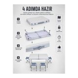 Lisinya Valiz Tipi Katlanabilir Piknik Masası 4 Tabureli Taşınabilir Kamp Masası - LISII-1511236-Trnd