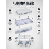Lisinya Valiz Tipi Katlanabilir Piknik Masası 4 Tabureli Taşınabilir Kamp Masası - Lisinya