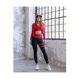 lismina Bacağı Çift Kırmızı Şeritli Siyah Ekstra Yüksek Bel Toparlayıcı Spor Tayt