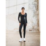 Lismina Kadın Uzun Kollu Arkası Büzgülü (Scrunch Butt) Siyah Spor Tayt Tulum Özel Toparlayıcı Kumaş - XL