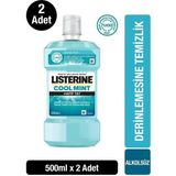 Listerine Cool Mint Alkolsüz Ağız Bakım Suyu 500 ml x 2 Plak ve Tartar Karşıtı Ferah Nefes