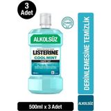 Listerine Cool Mint Hafif Tat Alkolsüz Ağız Bakım Suyu 500 ml x 3 Ferah Nefes ve Uzun Süre Etki