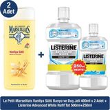Listerine Le Petit Marseillais Vanilya Sütü Duş Jeli X2 + Listerine Advanced White Hafif Tat Ağız Bakım Suyu