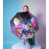 Listri Lstri 3 D Renkli Kedi Desenli 8 Telli Manuel Rüzgara Dayanıklı Şemsiye