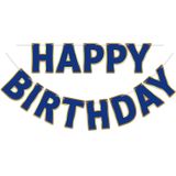 LITAUS Happy Birthday Afiş 2,7 m Lacivert - Partiler, Yetişkinler, Çocuklar, Erkek ve Kız Çocukları için Önceden Dizilmiş Kendin Yap Arka Plan İşareti - Yeniden Kullanılabilir Doğum Günü Süslemeleri