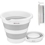 Litre Katlanabilir Kova - Akordiyon Katlanır Kova - Araba Kovası - Gri - 32.5 x 27.5 x 6 cm - Pp+ - 32,5 x 27,5 x 6 cm