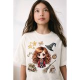 Little Aden Kız Çocuk Harmonie Harry Potter Baskılı Oversize Yazlık Tişört