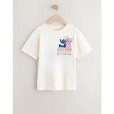 Little Aden Kız Çocuk Lilo & Stitch Sırt Baskılı Pamuklu Oversize Kısa Kollu Tişört - Ekru - 10 - 11 Yaş