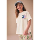 Little Aden Kız Çocuk Lilo & Stitch Sırt Baskılı Pamuklu Oversize Kısa Kollu Tişört - Ekru - 11 - 12 Yaş