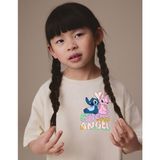 Little Aden Kız Çocuk Lilo & Stitch Sırt Baskılı Pamuklu Oversize Kısa Kollu Tişört - Ekru - 9 - 10 Yaş