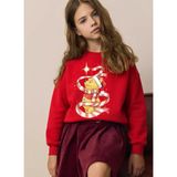 Little Aden Yılbaşı Temalı Pamuklu Kız Çocuk Sweatshirt - 001-Kırmızı - 13 - 14 Yaş