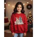 Little Aden Yılbaşı Temalı Pamuklu Kız Çocuk Sweatshirt - Kırmızı-1 - 9 - 10 Yaş