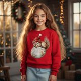 Little Aden Yılbaşı Temalı Pamuklu Kız Çocuk Sweatshirt - Kırmızı - 2 - 6 - 7 Yaş