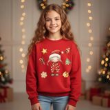 Little Aden Yılbaşı Temalı Pamuklu Kız Çocuk Sweatshirt - Kırmızı1 - 6 - 7 Yaş
