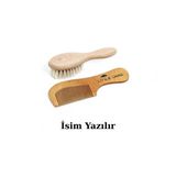 Little Care Bebek Saç Fırçası ve Doğal Ahşap Tarak %100 Keçi Kılı Doğal 2'li Set Mini Boy