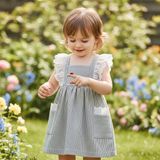 Little Cloud Kız Bebek Çizgili Askılı Elbise – Dantel Fırfır Detaylı Cepli Yazlık Salopet Elbise - 2 Yaş