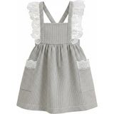 Little Cloud Kız Bebek Çizgili Askılı Elbise – Dantel Fırfır Detaylı Cepli Yazlık Salopet Elbise - 3 Yaş