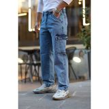 Little Cup Jeans Co Erkek Açık Mavi Baggy Fit Rahat Kalıp Kargo Jean Pantolon - 29