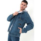Little Cup Jeans Co Erkek Mavi Kapüşonlu Çıkarılabilir Kapüşonlu Oversize Kot Ceket - XL