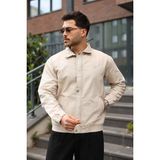 Little Cup Jeans Co Erkek Regular Fermuarlı ve Çıtçıtlı Bej Kanvas Ceket - 0G-Mavi